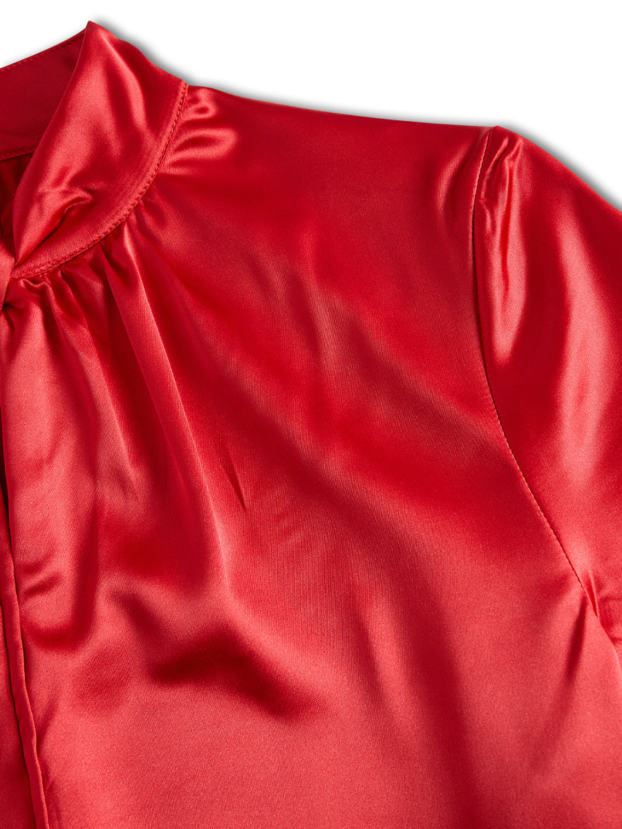 Ines | Blouse en satin blanc à encolure goutte
