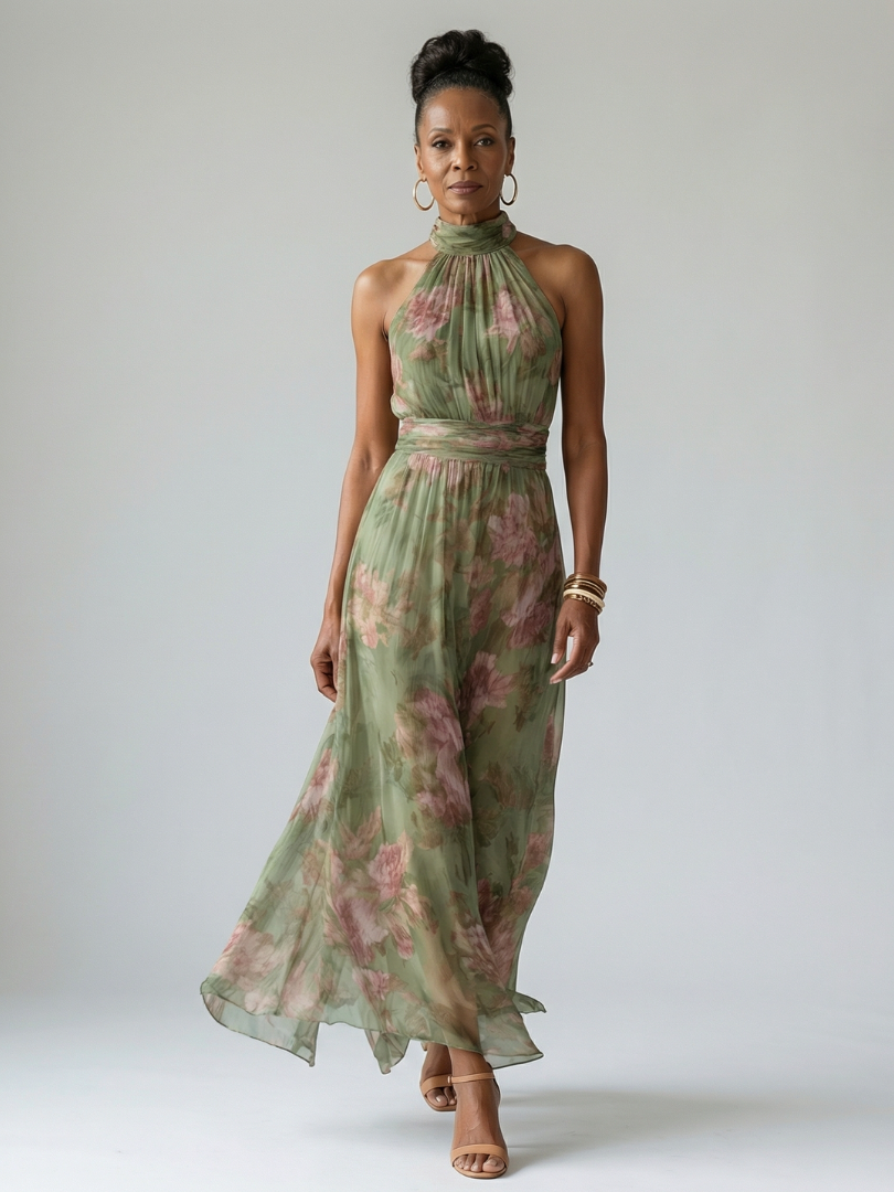 Inès | Robe midi halter froncée
