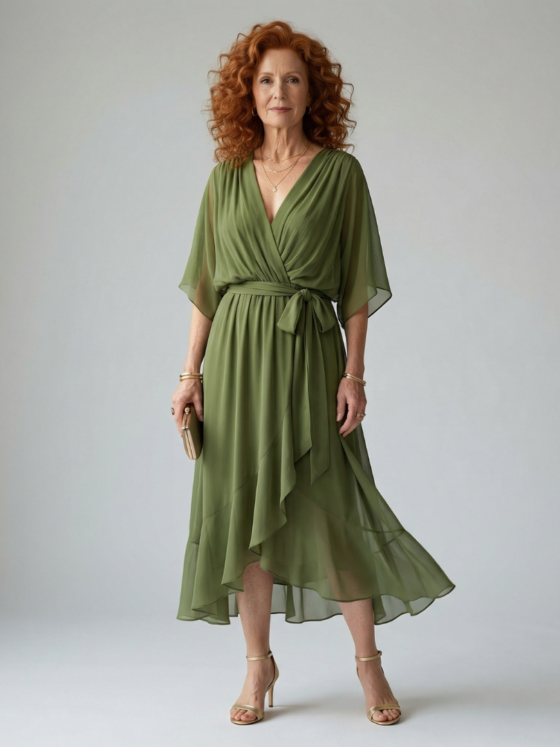 Solveig | Robe midi drapée nouée