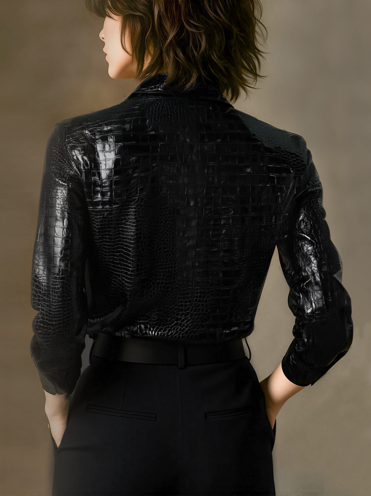 Croco | Chemise noire effet croco