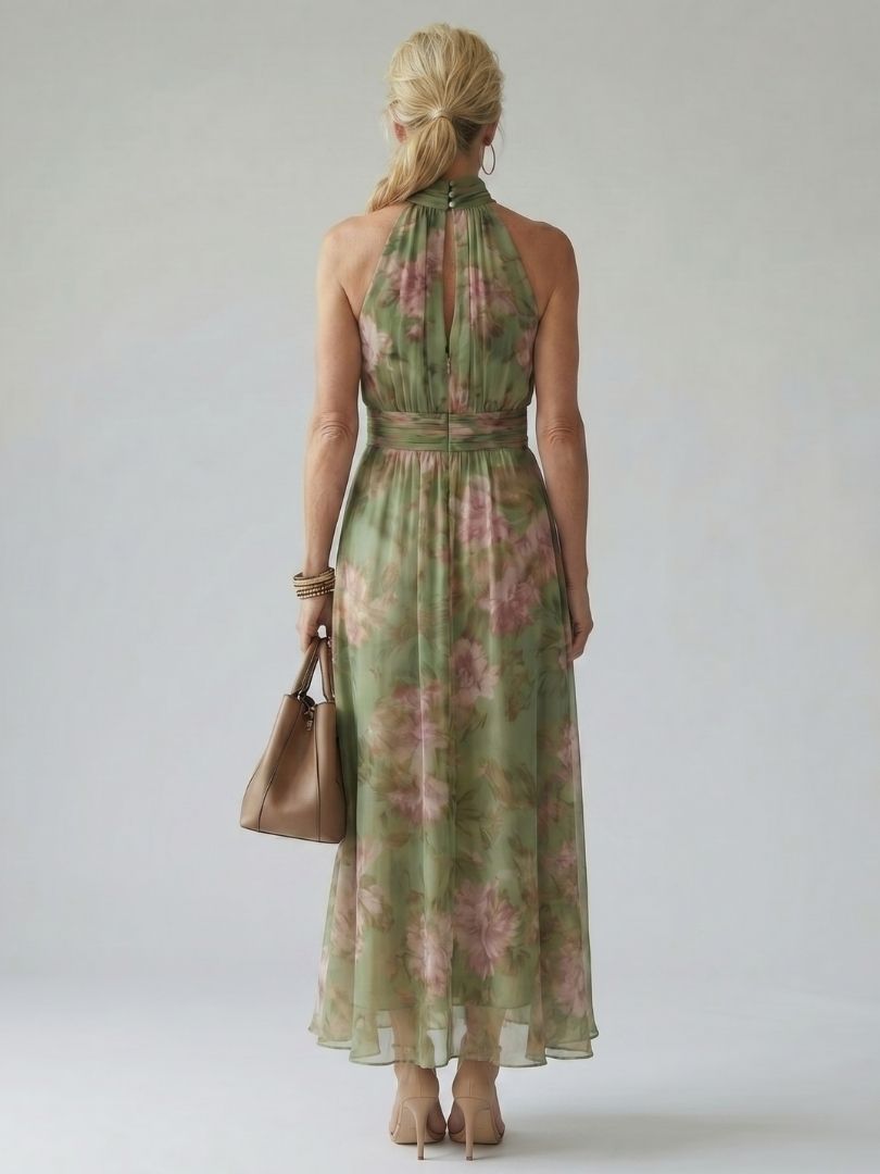 Inès | Robe midi halter froncée