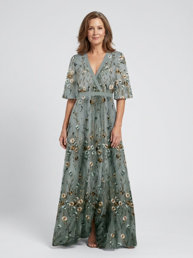 Eva | Robe maxi à manches courtes