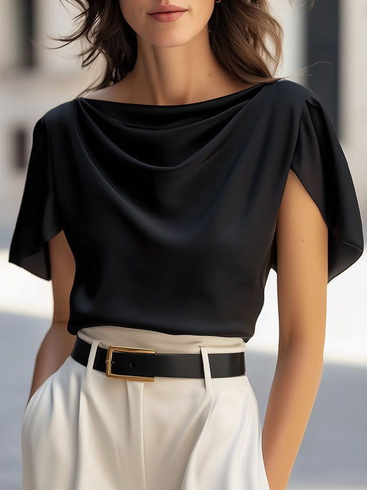 Coralie | Blouse en satin drapée à mancherons