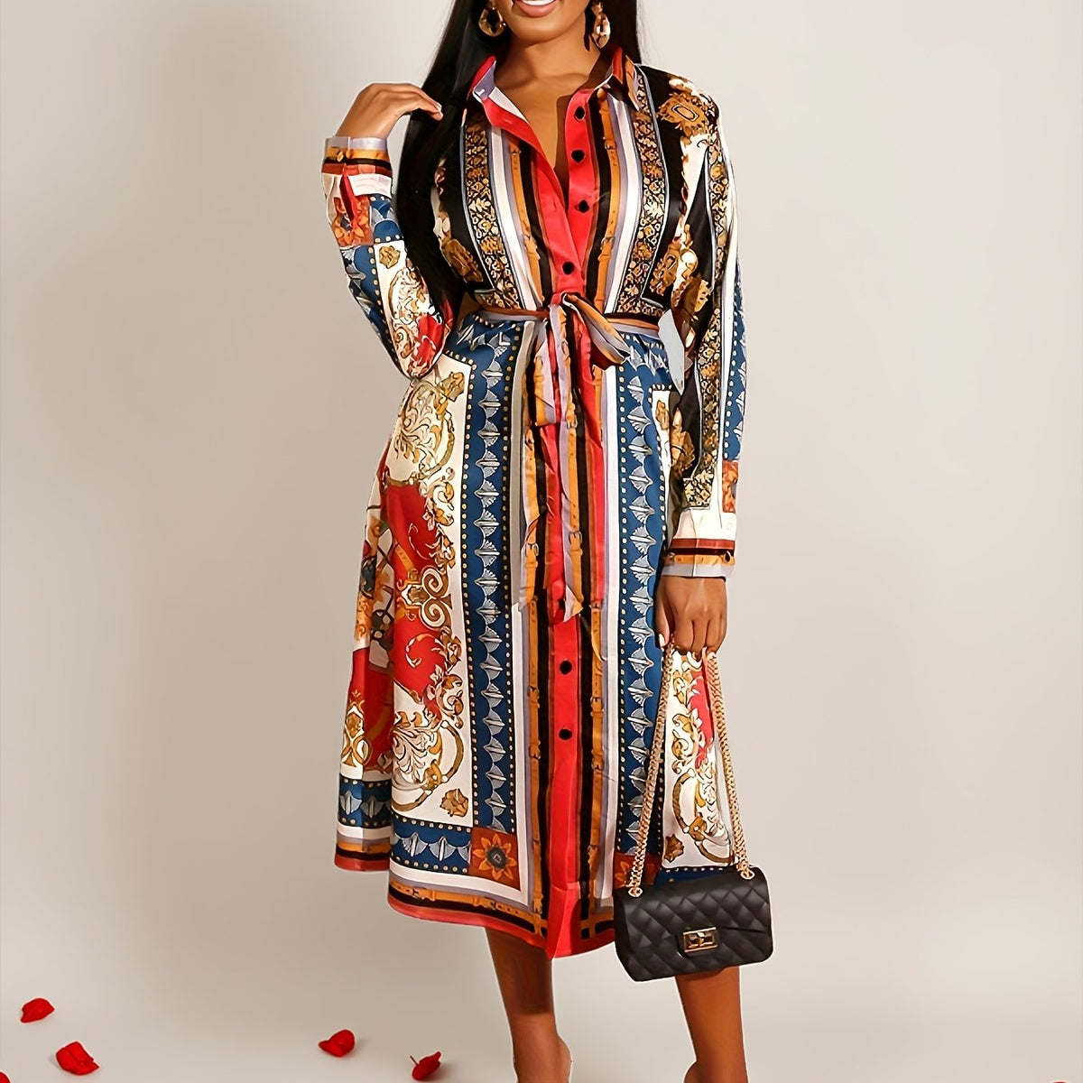 Marigold | Robe chemise à manches longues mi-mollet