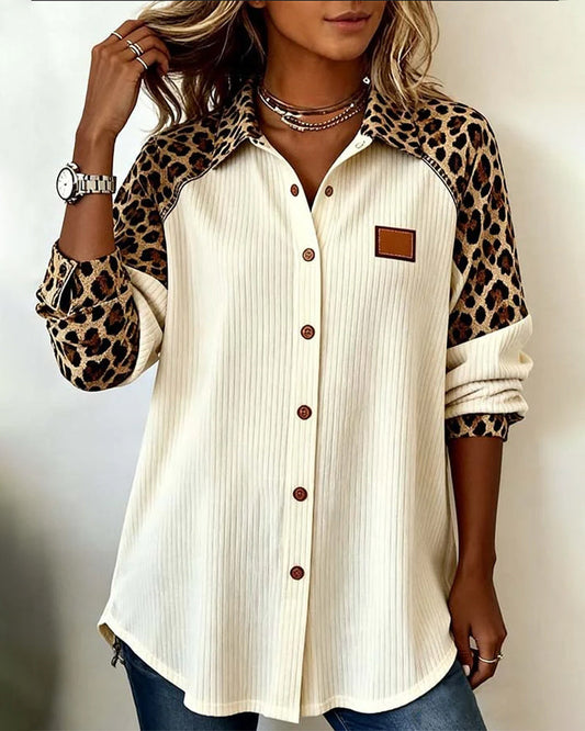 Chemise Col Revers Boutonnée Imprimé Léopard