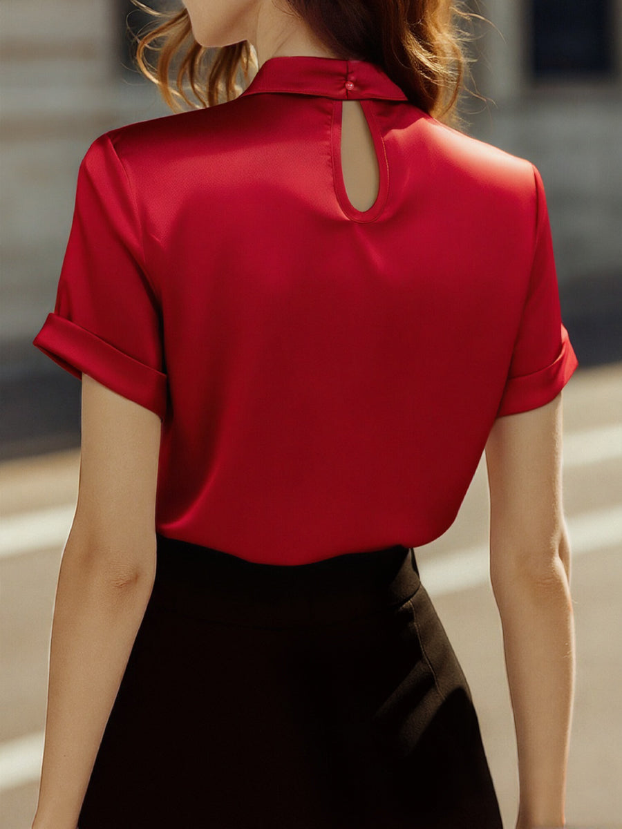 Ines | Blouse en satin blanc à encolure goutte