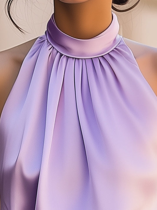 Lavande | Blouse en satin à col montant