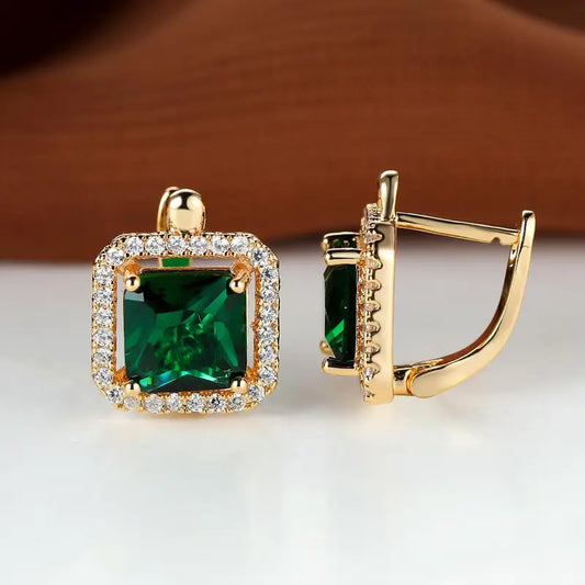Boucles d'oreilles en zirconia carré vert doré | Or