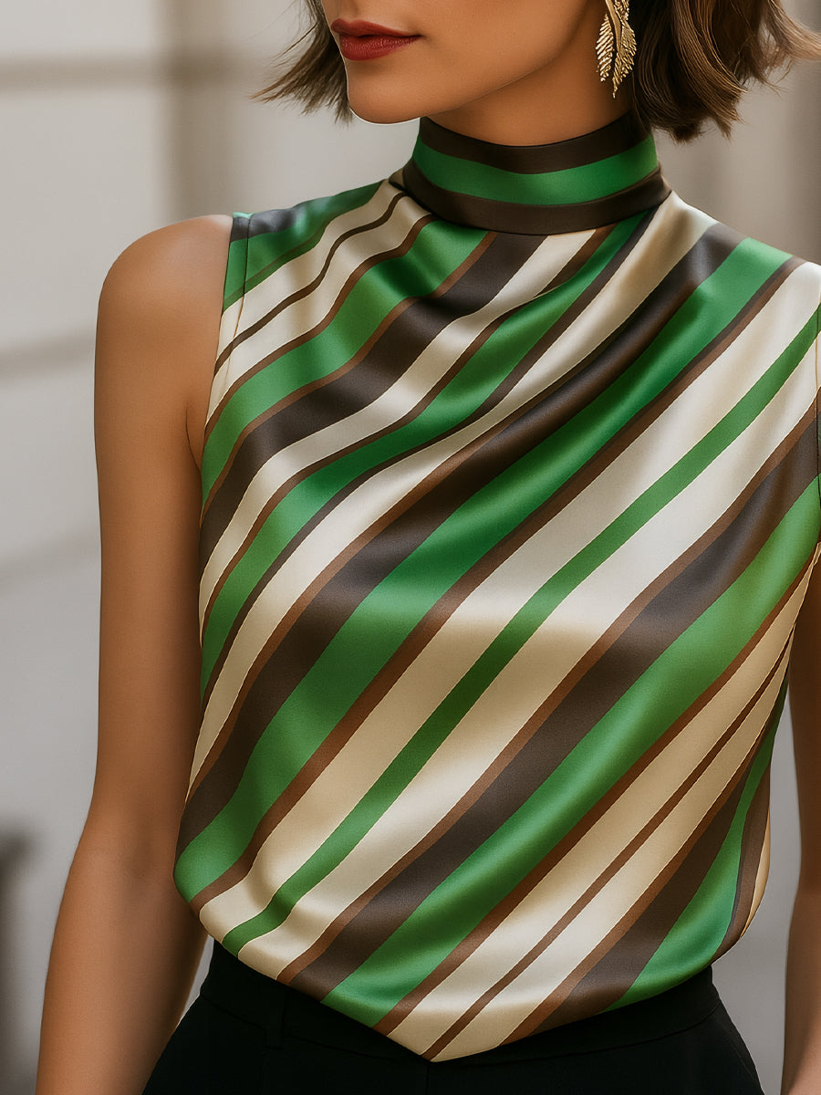 Rayure | Blouse en satin rayé à col montant