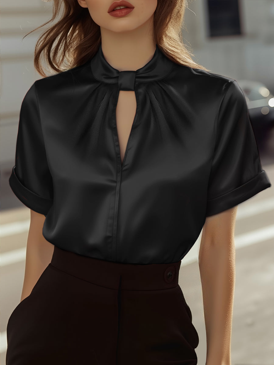 Ines | Blouse en satin blanc à encolure goutte
