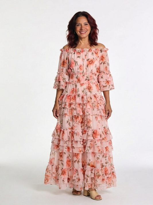 Rosalie | Robe maxi à volants florale décolleté