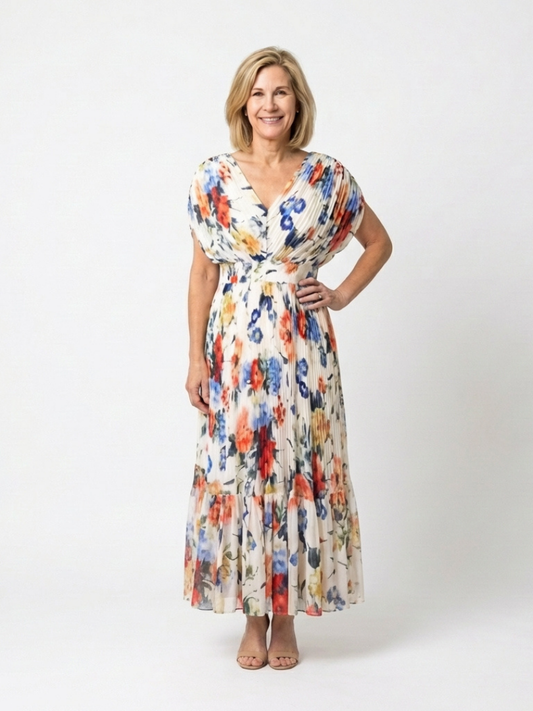 Savannah | Robe midi fleurie plissée