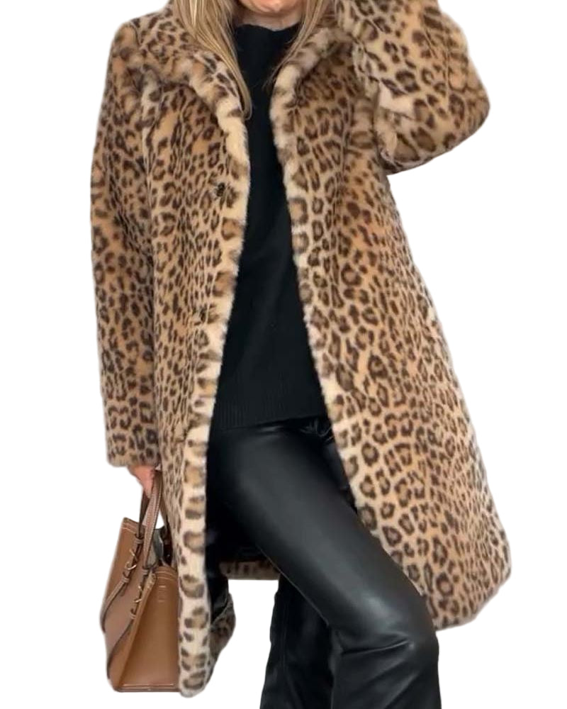 Leifa | Manteau long doux à motif léopard