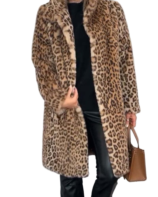 Leifa | Manteau long doux à motif léopard