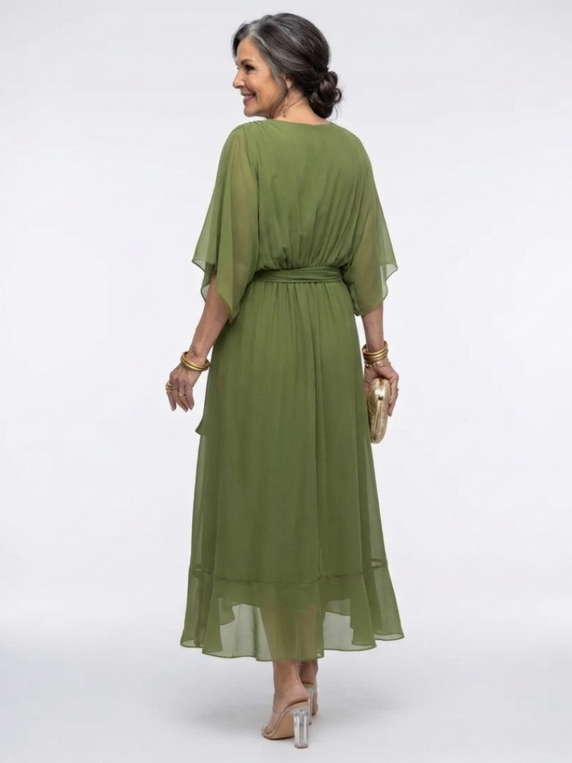 Elysia | Robe midi drapée à encolure