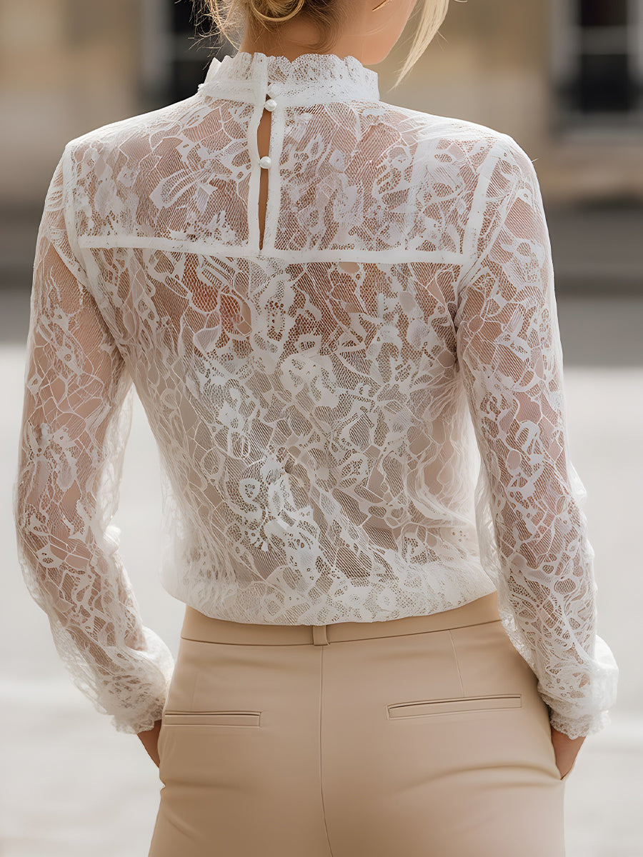 Dentelle | Blouse transparente à manches longues
