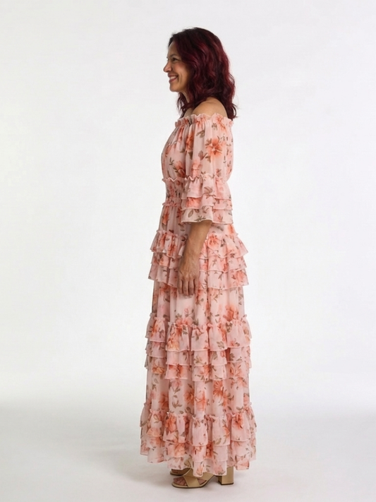 Rosalie | Robe maxi à volants florale décolleté