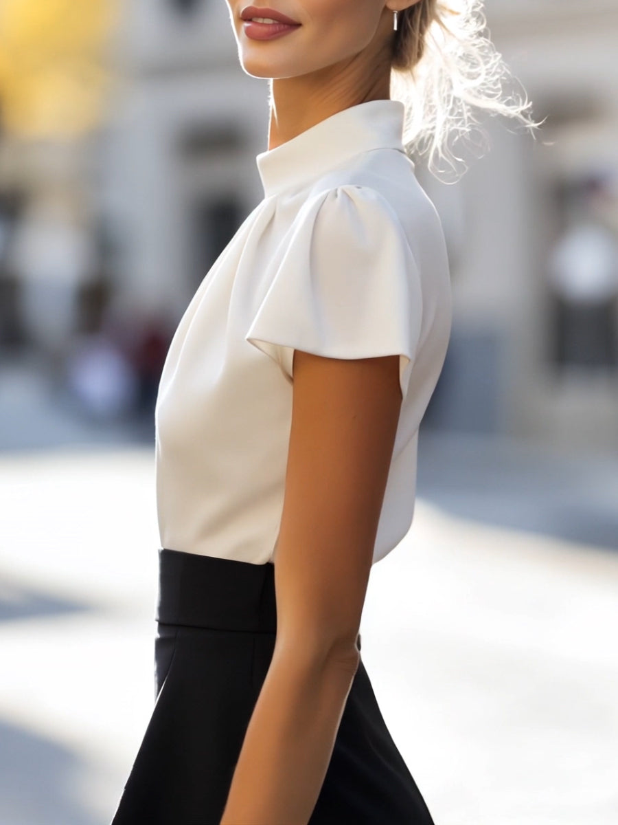 Adèle | Blouse plissée à col montant