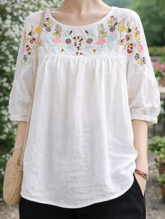 Brodée | T-shirt ample en coton et lin