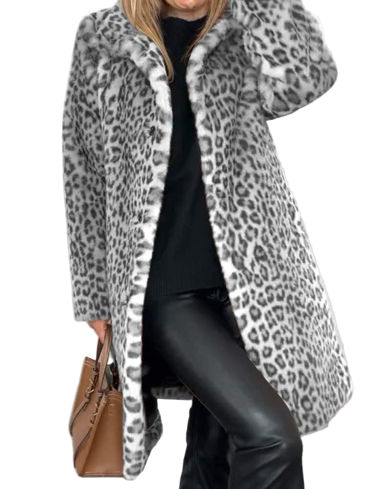 Leifa | Manteau long doux à motif léopard