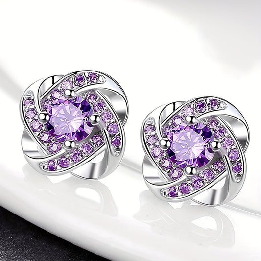 Boucles d'oreilles en Trèfle à Quatre Feuilles Violet