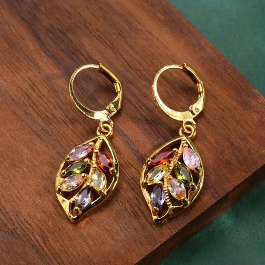 Boucles d'oreilles colorées en feuille d'or vintage