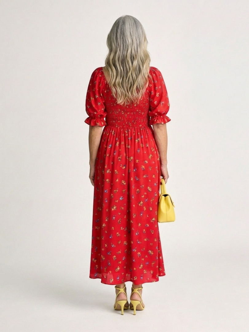 Delphine | Robe midi à manches bouffantes