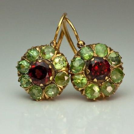 Boucles d'oreilles rondes en cristal vert et rouge, chic