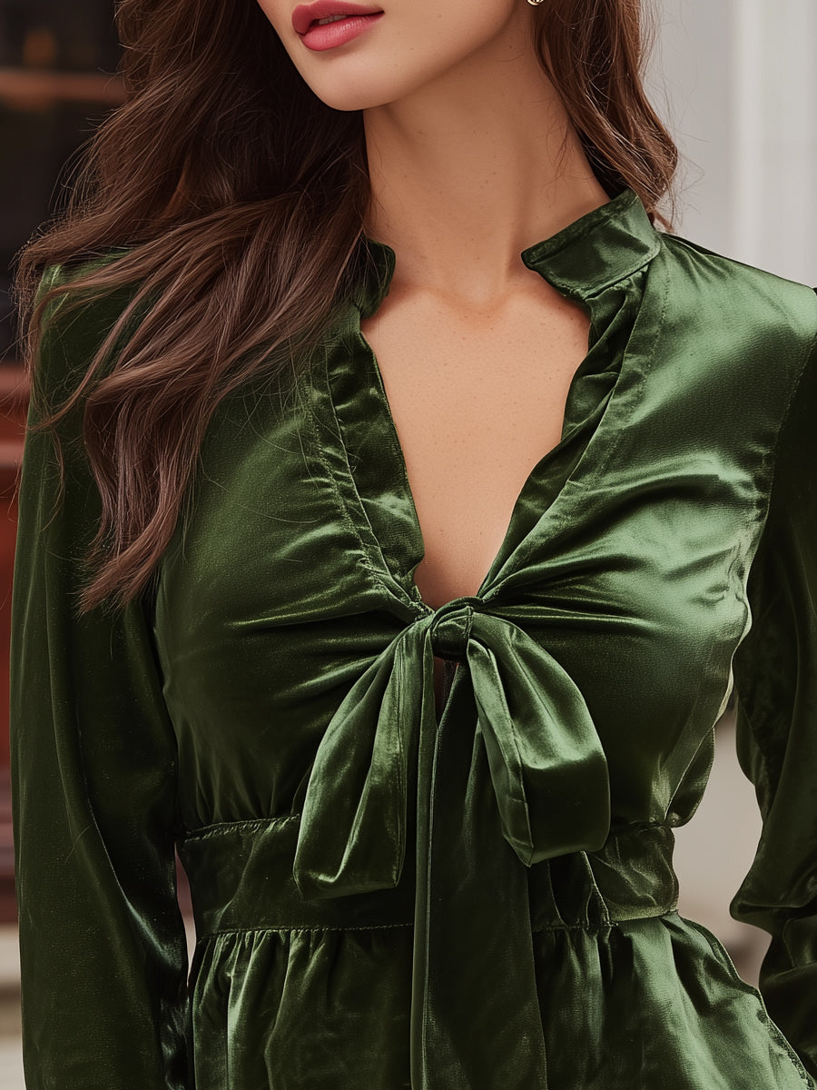 Joséphine | Blouse en velours à col volanté