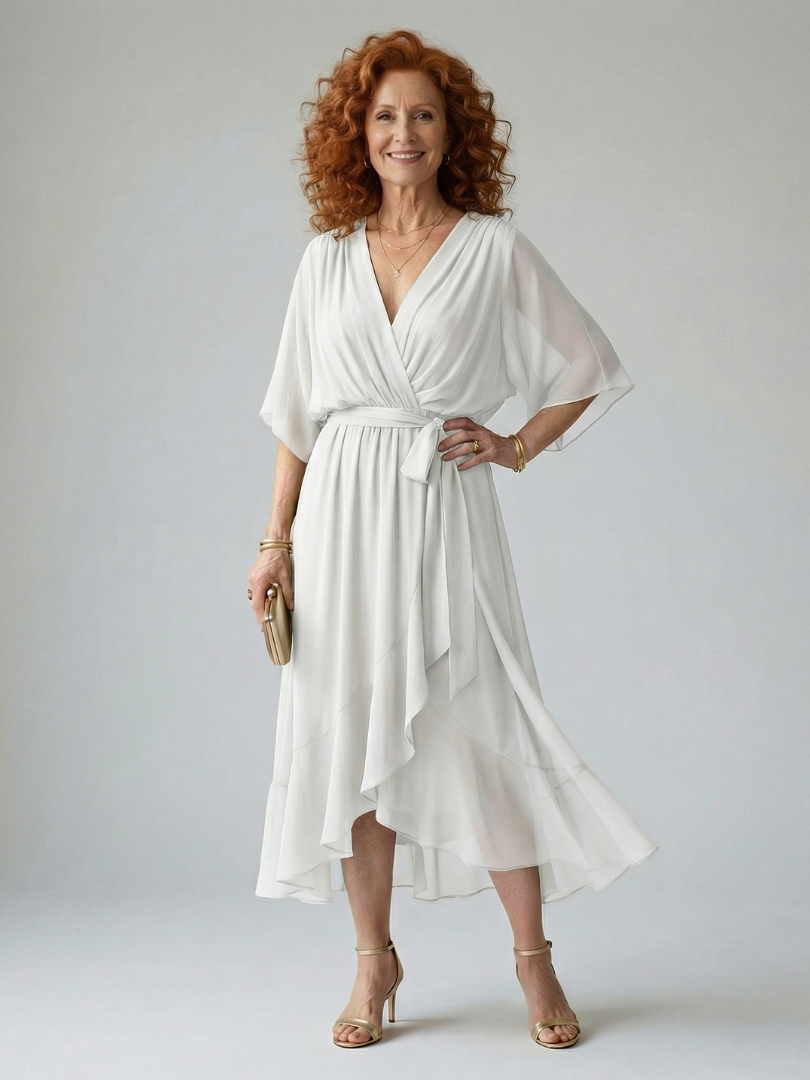 Solveig | Robe midi drapée nouée
