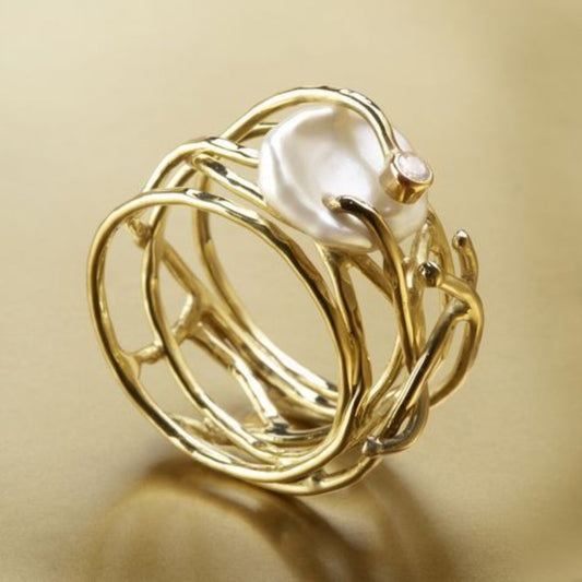 Samira | Bague en or fin et perles