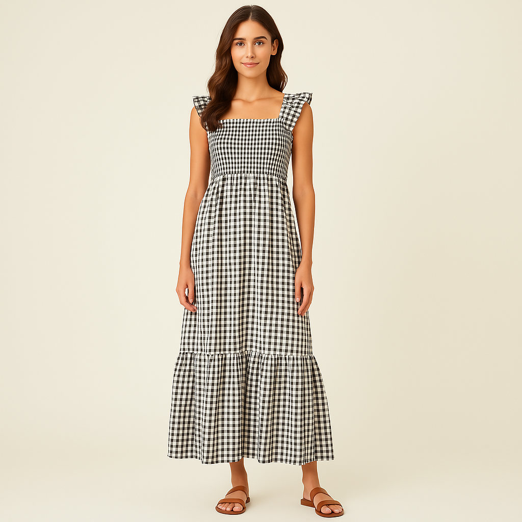 Sophia | Robe maxi sans manches à imprimé tartans