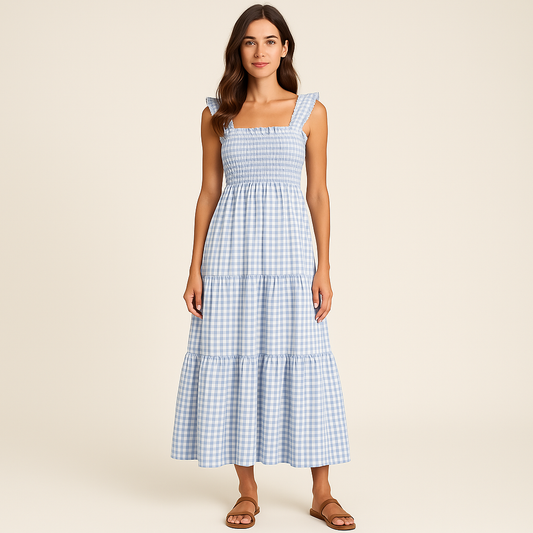 Sophia | Robe maxi sans manches à imprimé tartans