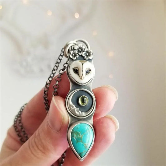 Collier Bar en Pierre de Hibou Turquoise
