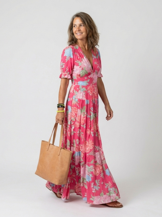 Ione | Robe midi à fleurs à manches courtes