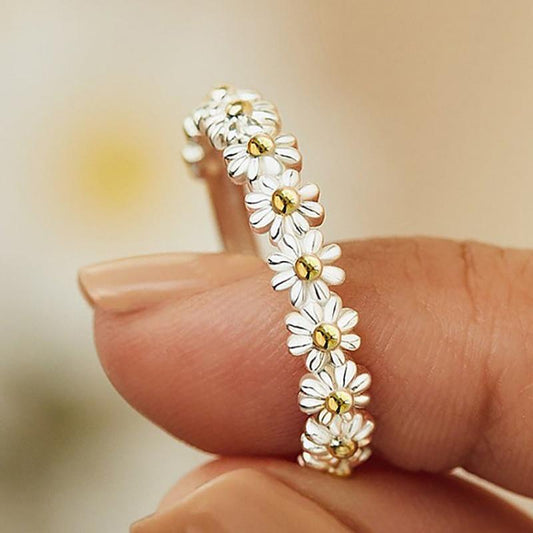 Bague en Argent Ajustable avec Fleur Marguerite