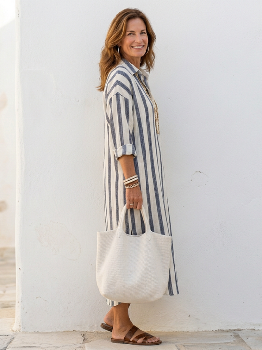 Naomi | Robe chemise longue rayée