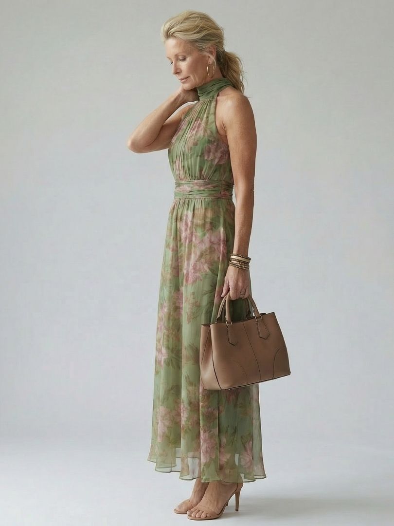 Inès | Robe midi halter froncée