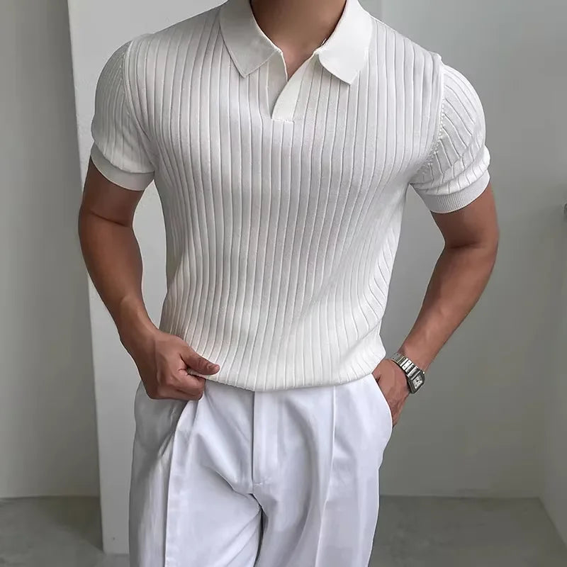 T-shirts Polos à Manches Courtes Tricotés pour Hommes Nouveauté d'Été Mode Décontractée T-shirt Respirant Uni Polo Tee Vêtements pour Hommes