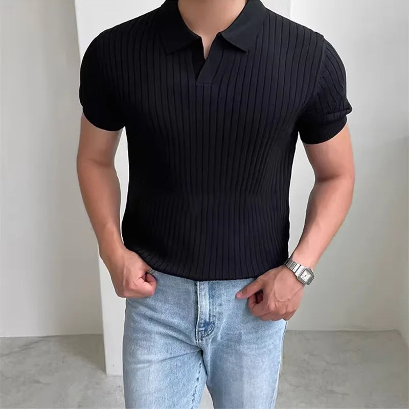 T-shirts Polos à Manches Courtes Tricotés pour Hommes Nouveauté d'Été Mode Décontractée T-shirt Respirant Uni Polo Tee Vêtements pour Hommes