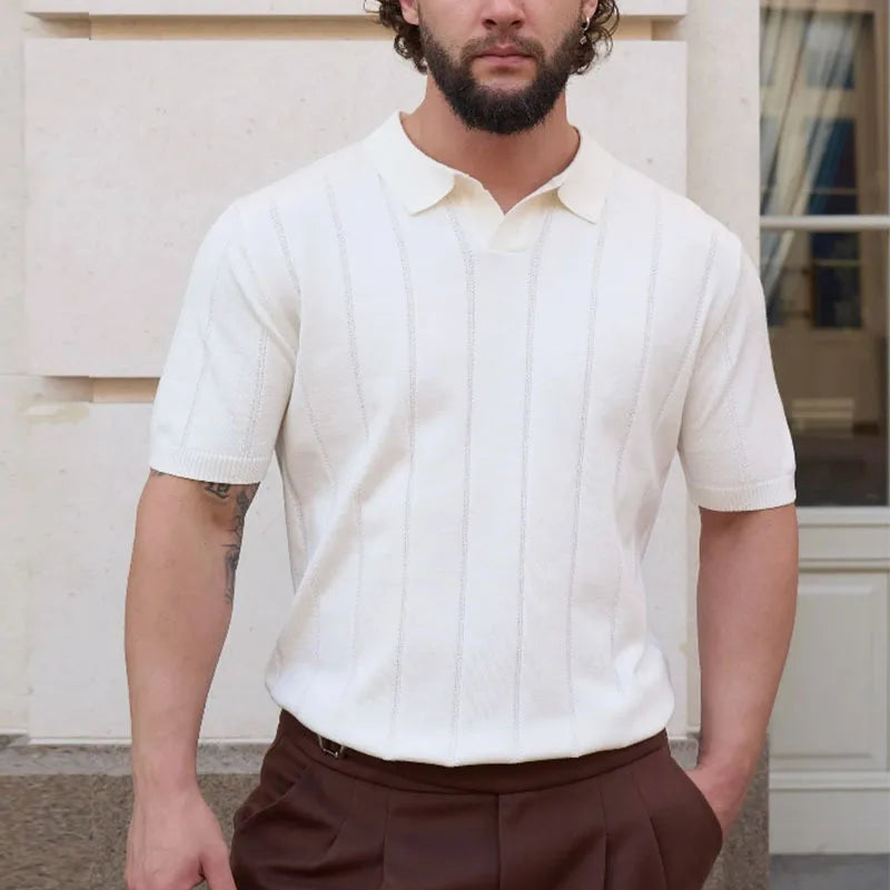 Chemises Texturées Vintage Pour Hommes Tendance Couleur Unie Col Revers Chemise Hommes Été 2026 Polo À Manches Courtes Pour Hommes