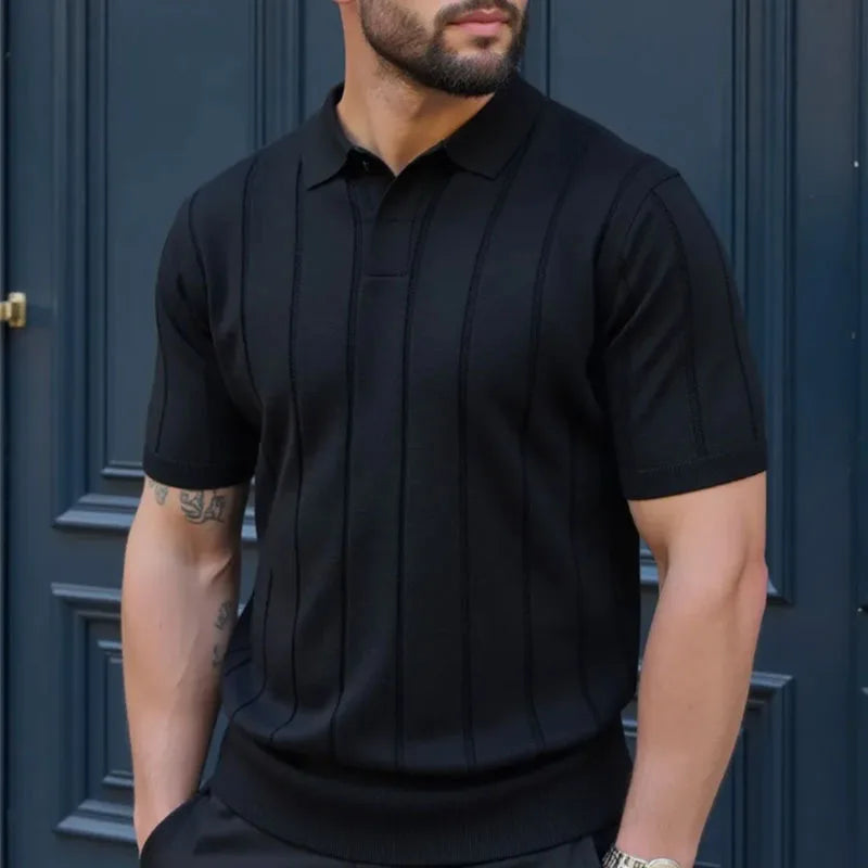 Chemises Texturées Vintage Pour Hommes Tendance Couleur Unie Col Revers Chemise Hommes Été 2026 Polo À Manches Courtes Pour Hommes
