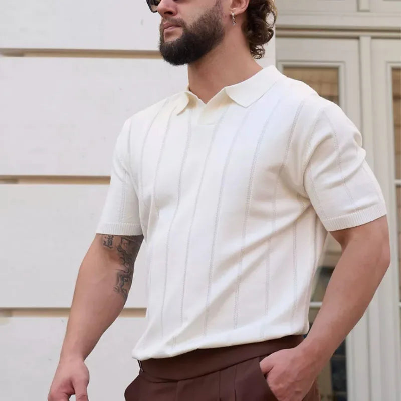 Chemises Texturées Vintage Pour Hommes Tendance Couleur Unie Col Revers Chemise Hommes Été 2026 Polo À Manches Courtes Pour Hommes