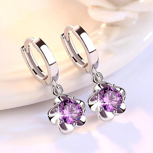 Boucles d'oreilles en argent sterling avec zircon blanc et violet