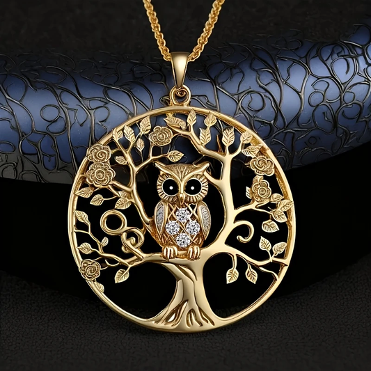 Collier Arbre de Vie avec Chouette Dorée