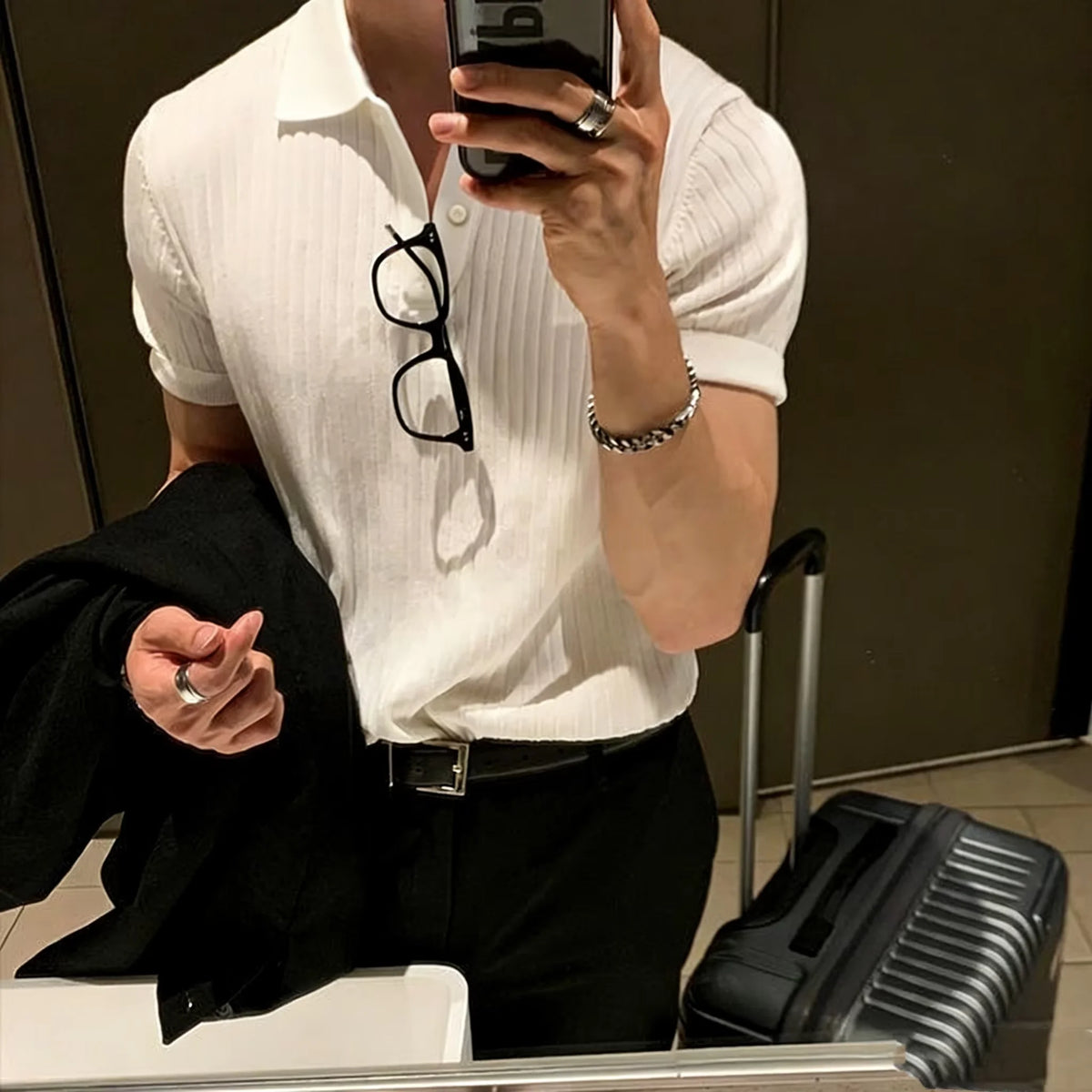 T-shirts Polos à Manches Courtes Tricotés pour Hommes Nouveauté d'Été Mode Décontractée T-shirt Respirant Uni Polo Tee Vêtements pour Hommes