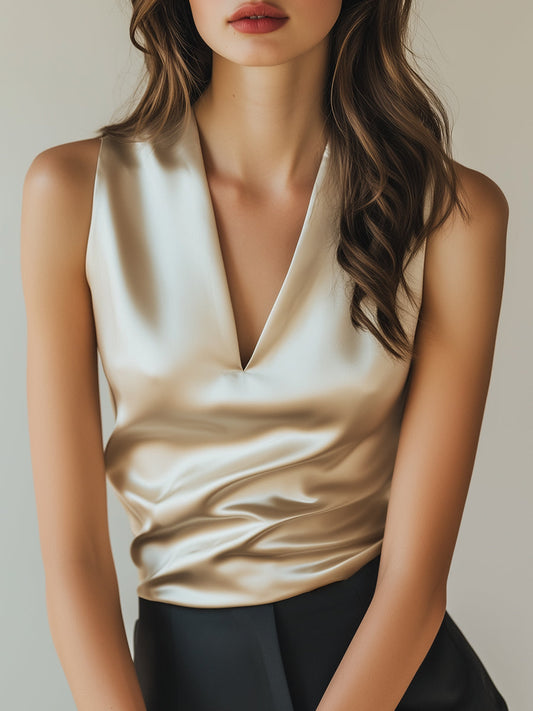 Ivory Satin Top with Elegant Drape Details