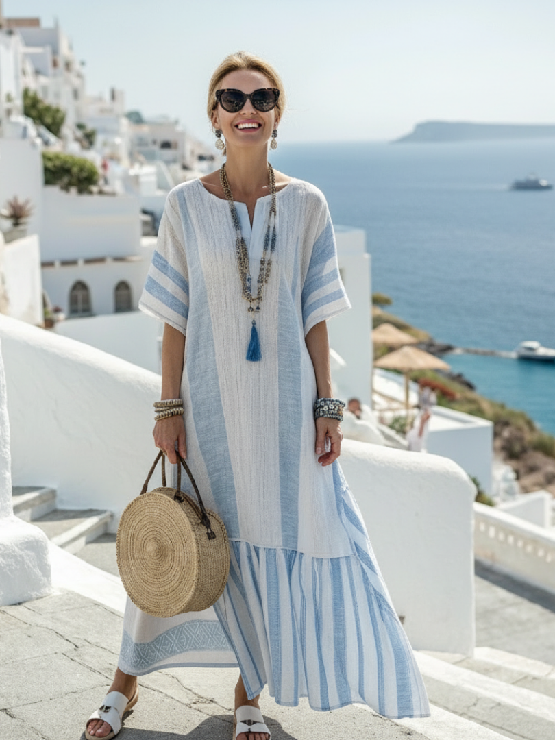 Ione | Robe maxi rayée à manches courtes