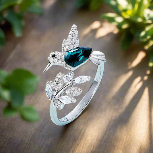 Bague colibri ajustable en strass