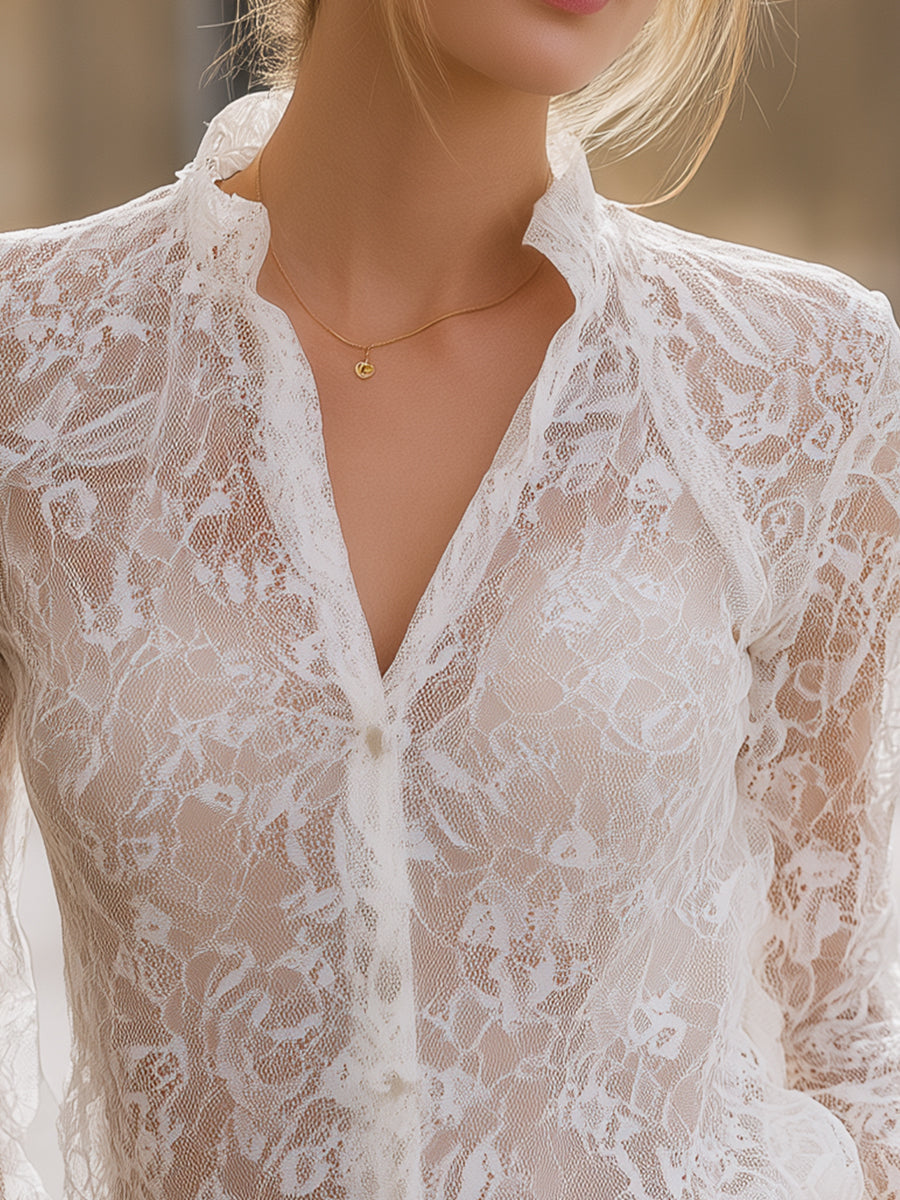Dentelle | Blouse transparente à manches longues
